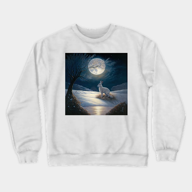 Hare, Pagan Hare, Pagan Art, Moon, Animal, Crewneck Sweatshirt by thewandswant